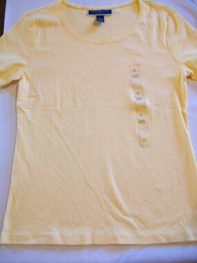 Karen Scott Womens Yellow Short Sleeve Scoop Neck T-Shirt PS Petite Small Lemon